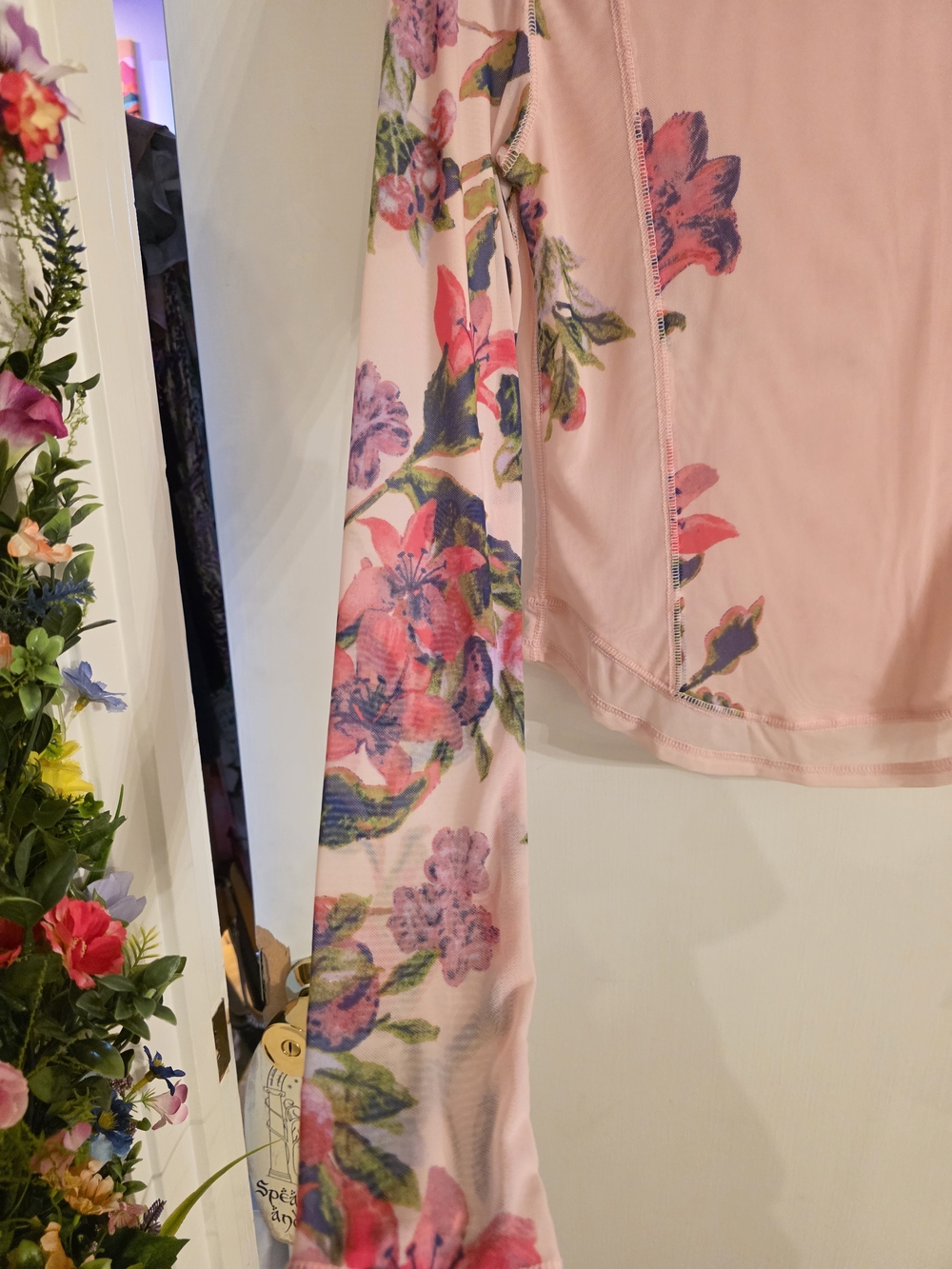 Free People Soft Pink Floral Mesh Long Sleeve Top - Picture 4 of 9